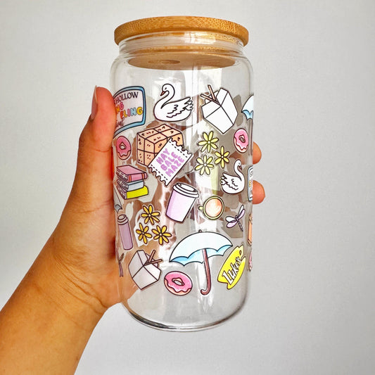 Gilmore girls Stars hollow iced coffee glass with bamboo lid and glass straw, Gilmore girls, gift, Luke’s coffee cup