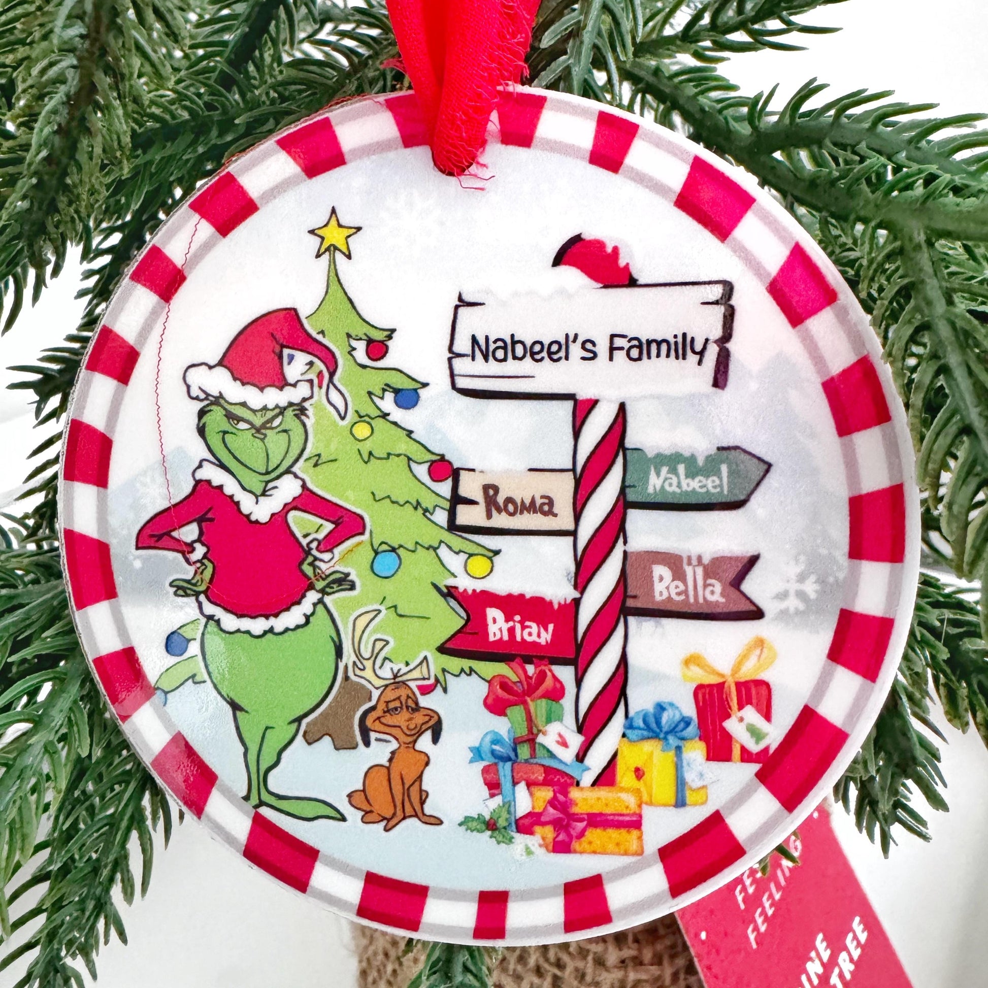 Personalized Family Christmas Ornament, Green Character, Up to 9 Names