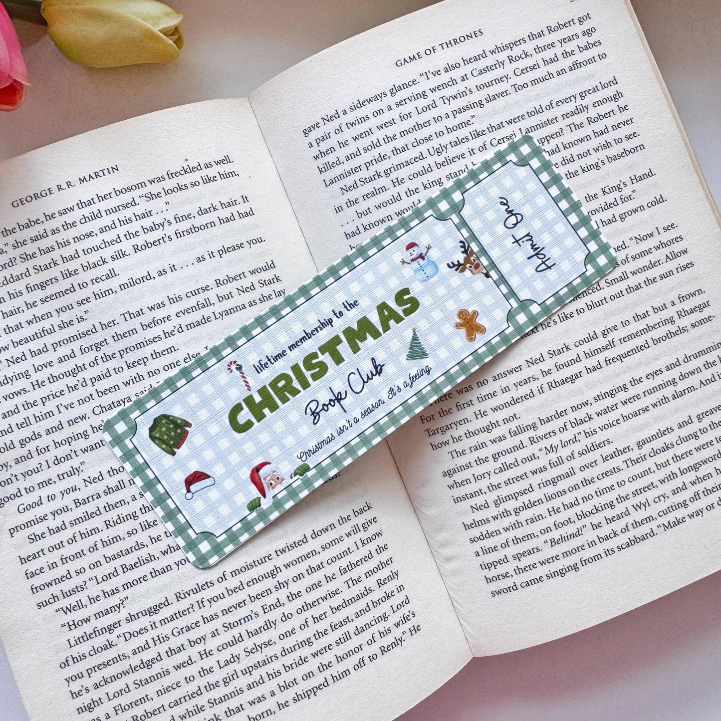 Christmas Book Club Bookmark Admit one, Double Side 2x6 inch Linen Paper Gift