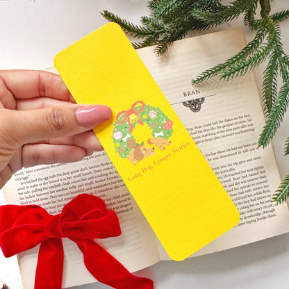 Dachshund Christmas Wreath Bookmark, Double Side 2x6 inch Linen Paper Gift