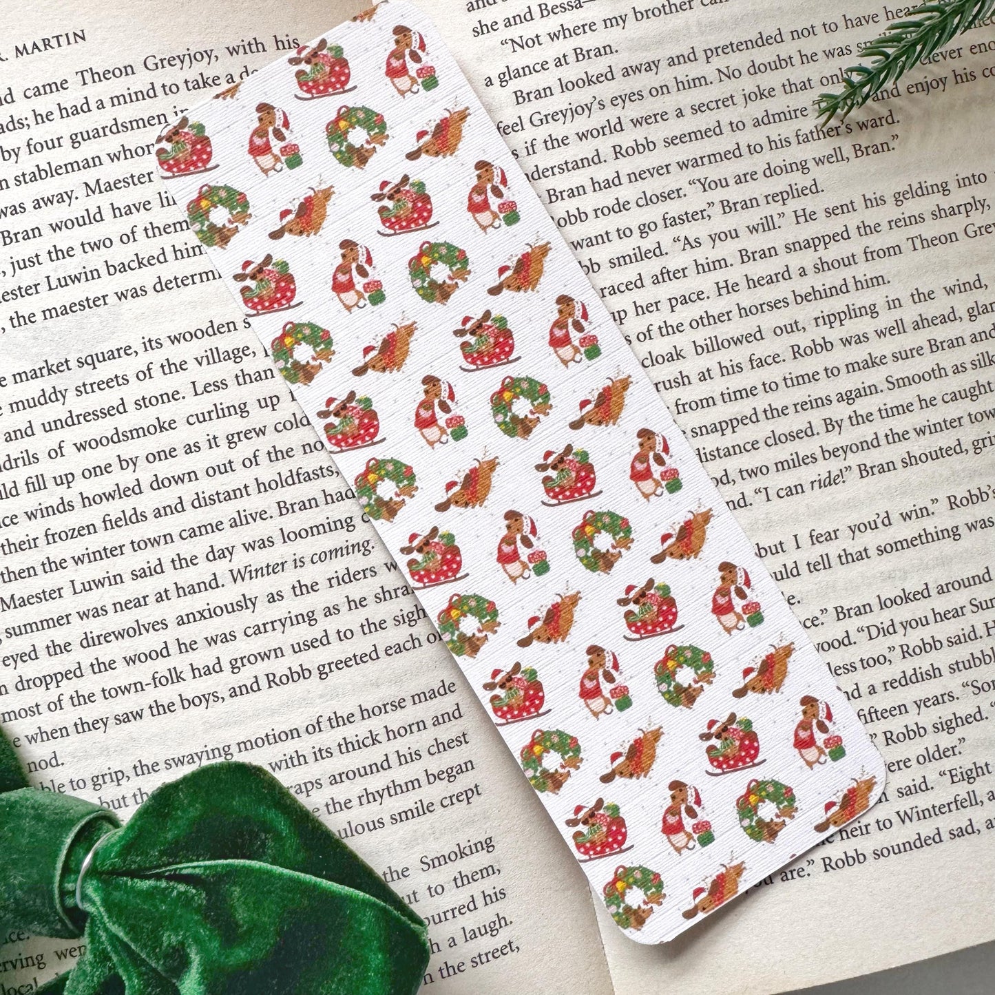 Dachshund Christmas Bookmark, Double Side 2x6 inch Linen Paper Gift