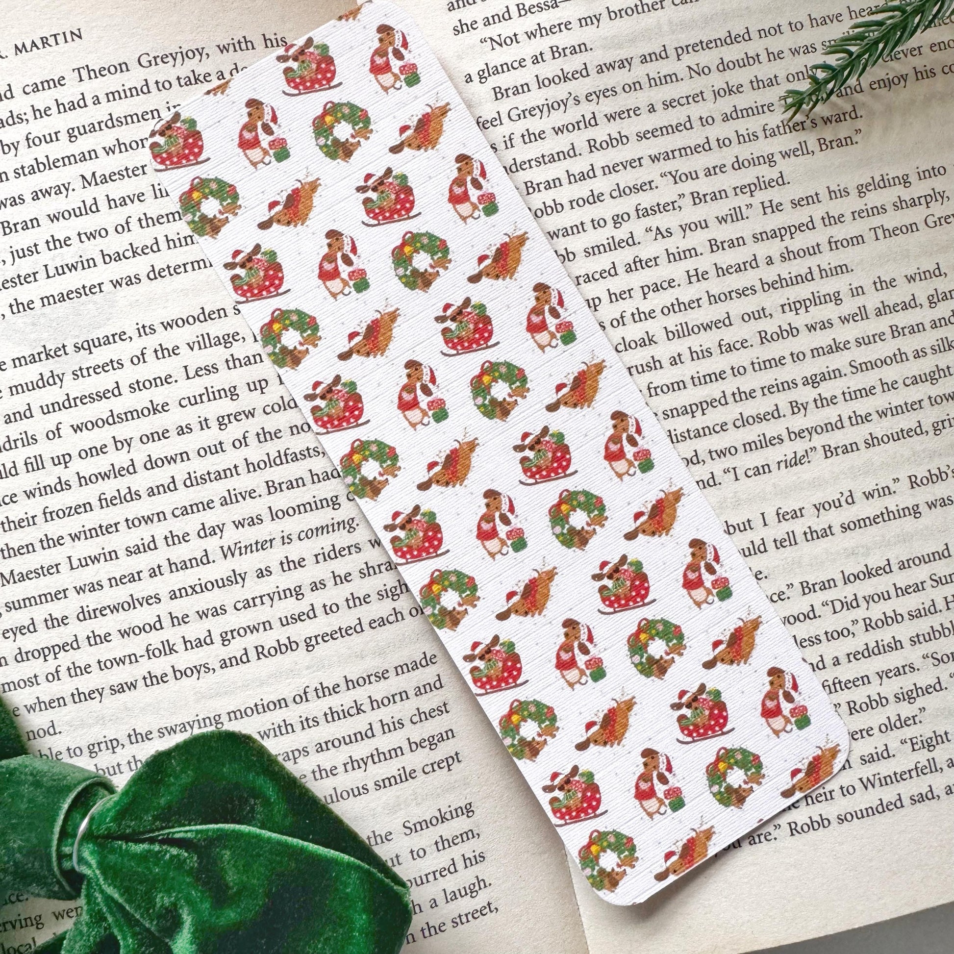 Dachshund Christmas Bookmark, Double Side 2x6 inch Linen Paper Gift