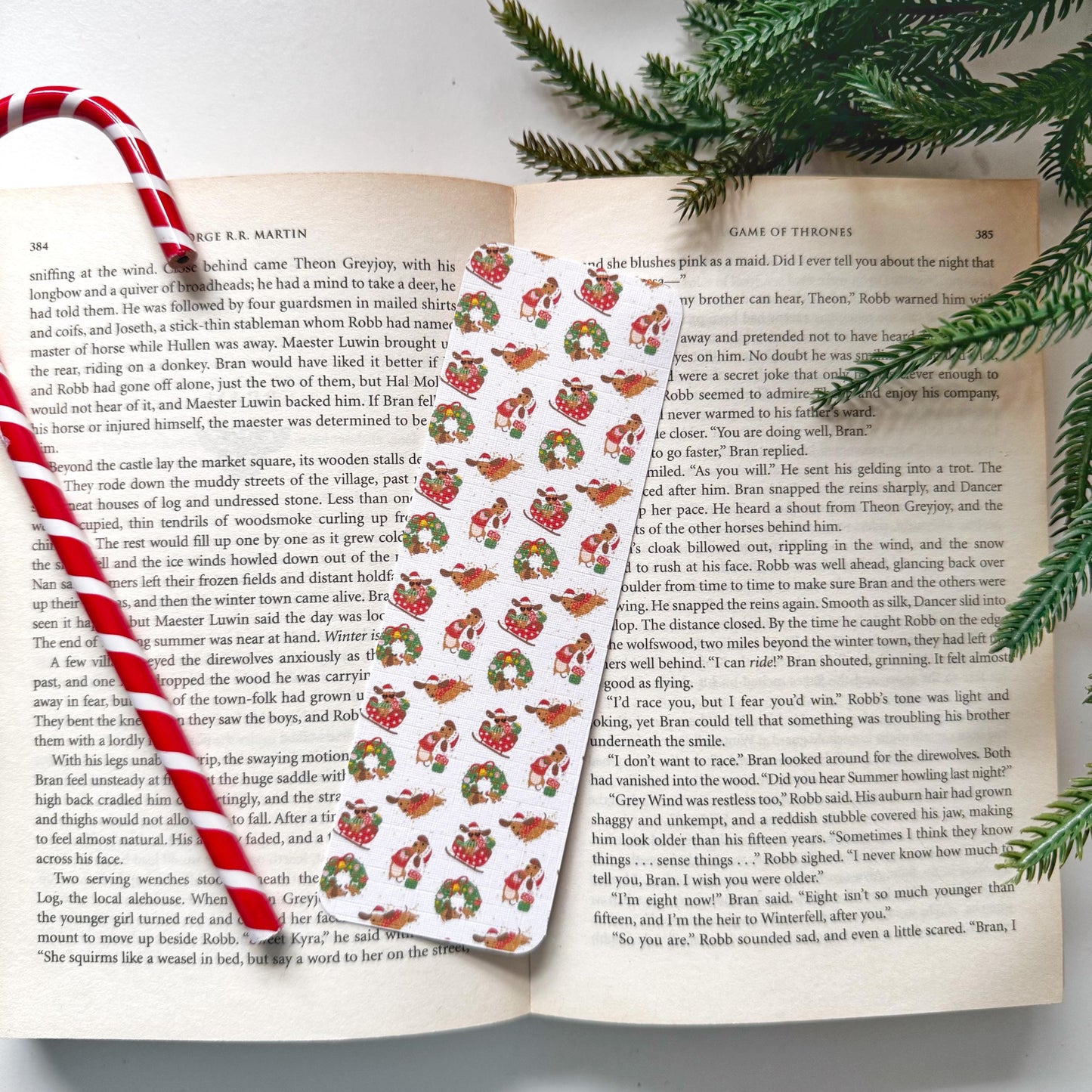 Dachshund Christmas Bookmark, Double Side 2x6 inch Linen Paper Gift