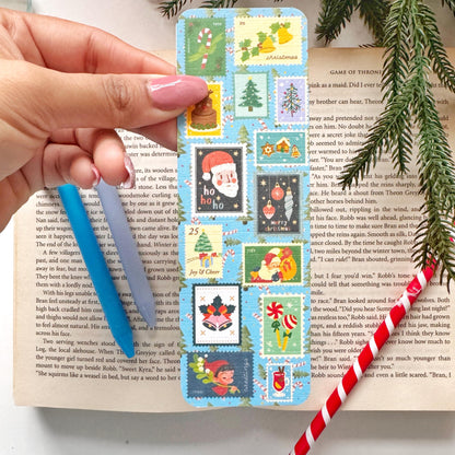 Letter To Santa Stamps Bookmark , Double Side 2x6 inch Linen Paper Gift
