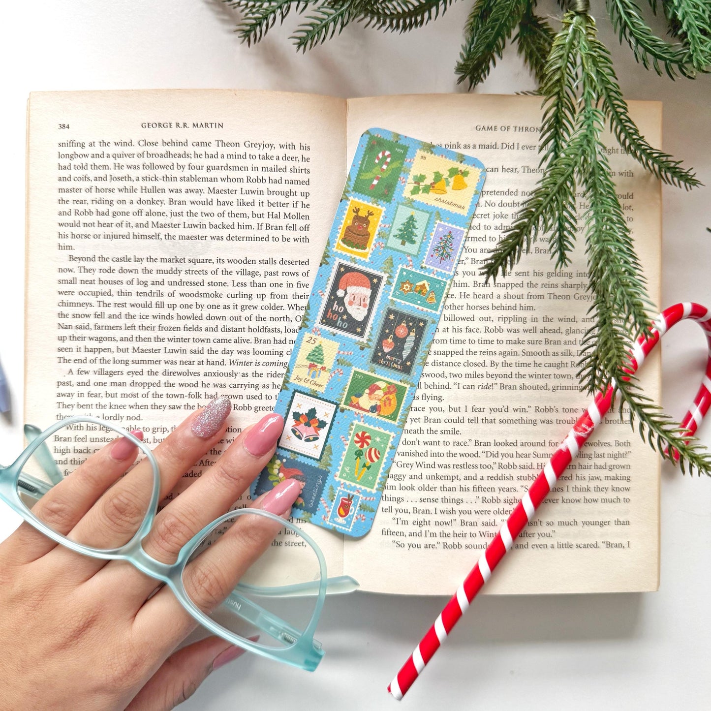 Letter To Santa Stamps Bookmark , Double Side 2x6 inch Linen Paper Gift