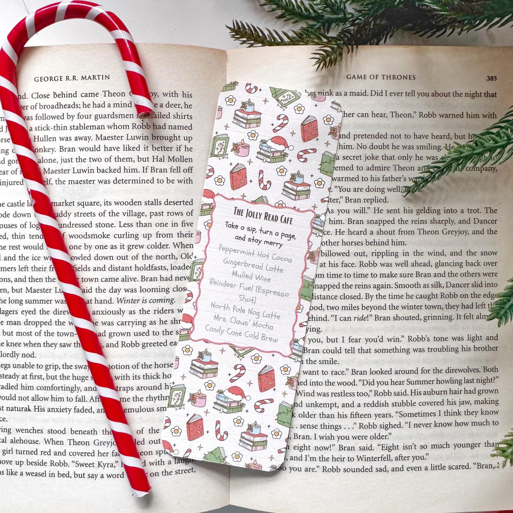 The Christmas Cafe Menu Bookmark for Book Lovers Double Side 2x6 inch Linen Paper Gift
