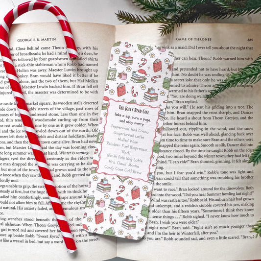 The Christmas Cafe Menu Bookmark for Book Lovers Double Side 2x6 inch Linen Paper Gift