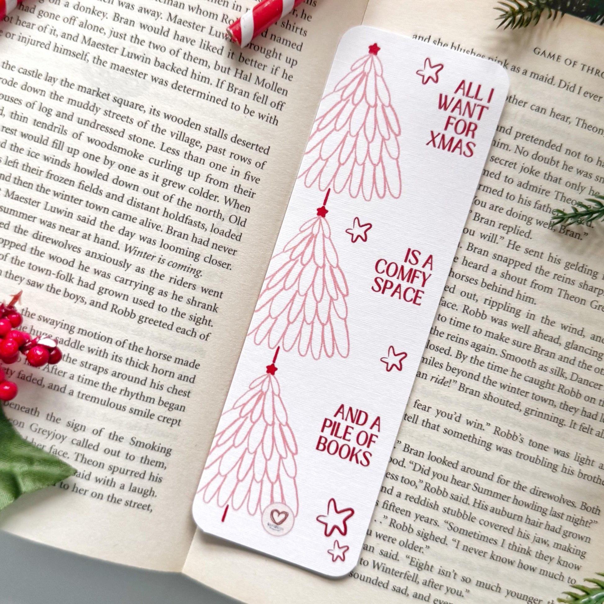 The Christmas Tree Bookmark for Book Lovers Double Side 2x6 inch Linen Paper Gift