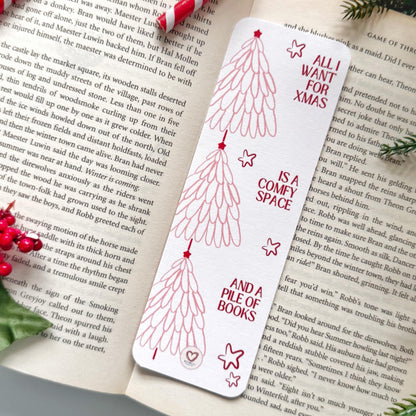 The Christmas Tree Bookmark for Book Lovers Double Side 2x6 inch Linen Paper Gift
