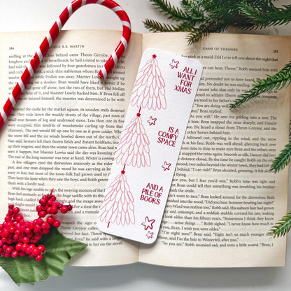 The Christmas Tree Bookmark for Book Lovers Double Side 2x6 inch Linen Paper Gift