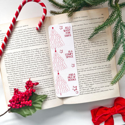 The Christmas Tree Bookmark for Book Lovers Double Side 2x6 inch Linen Paper Gift