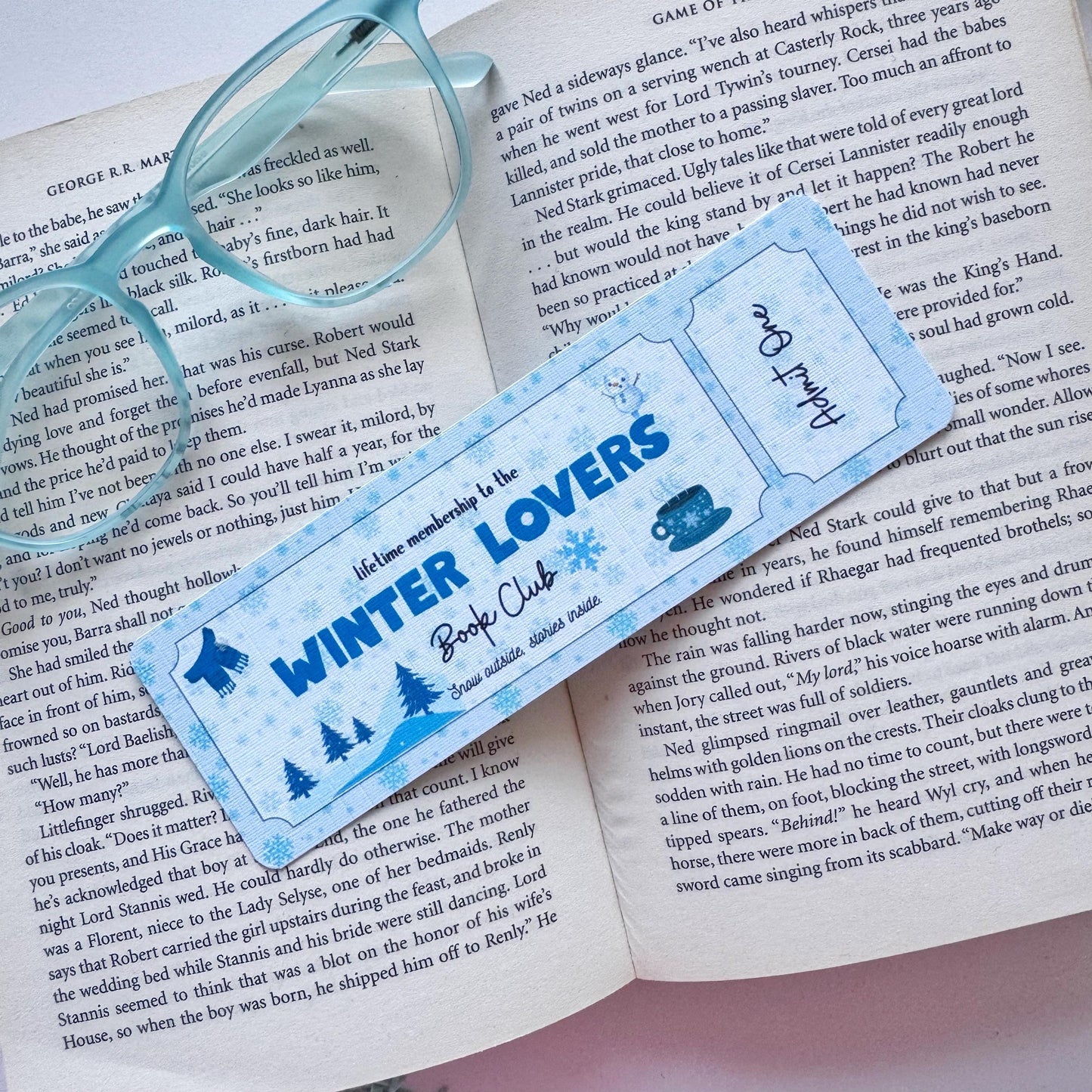 Winter Lovers Book Club Bookmark Admit one, Double Side 2x6 inch Linen Paper Gift
