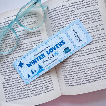 Winter Lovers Book Club Bookmark Admit one, Double Side 2x6 inch Linen Paper Gift