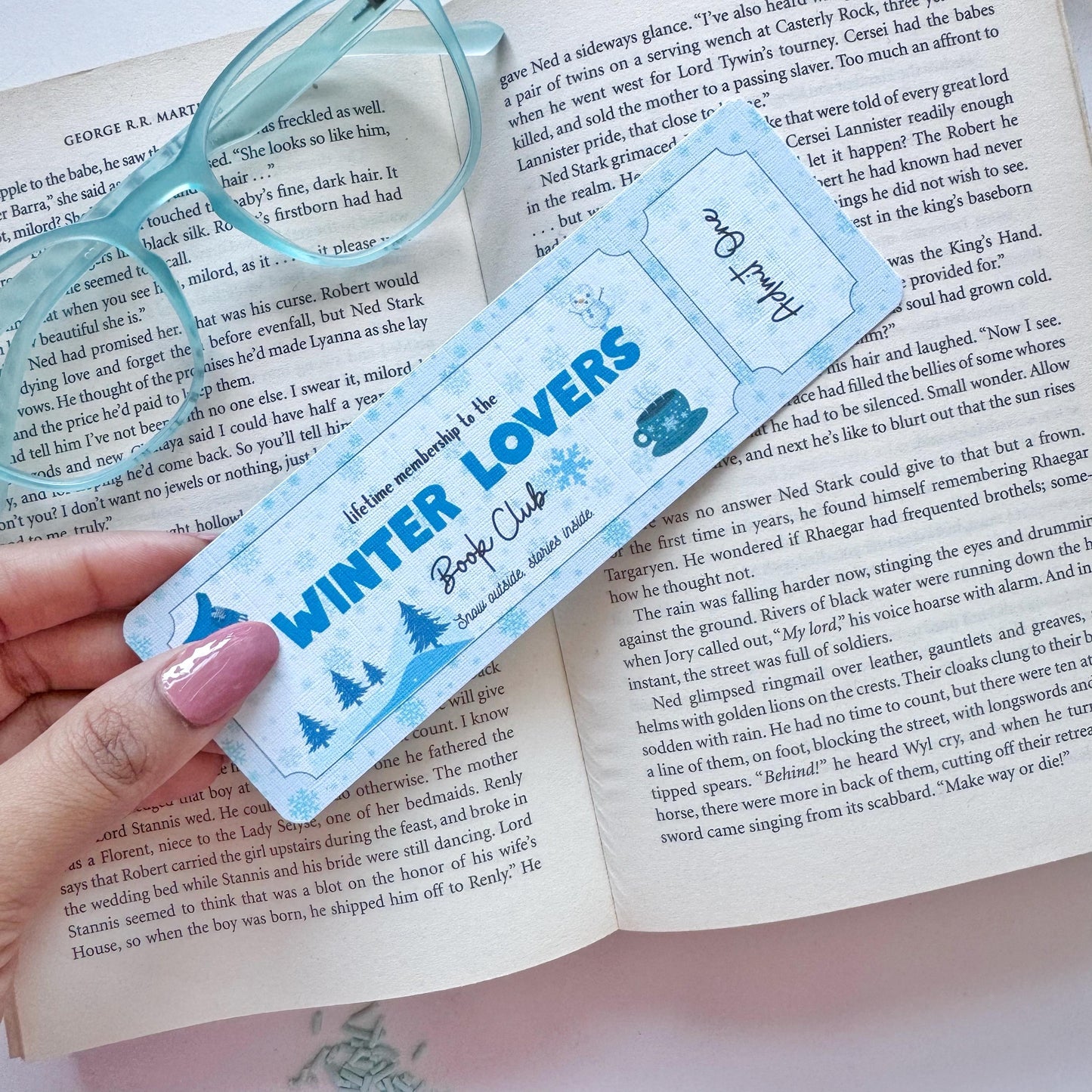Winter Lovers Book Club Bookmark Admit one, Double Side 2x6 inch Linen Paper Gift