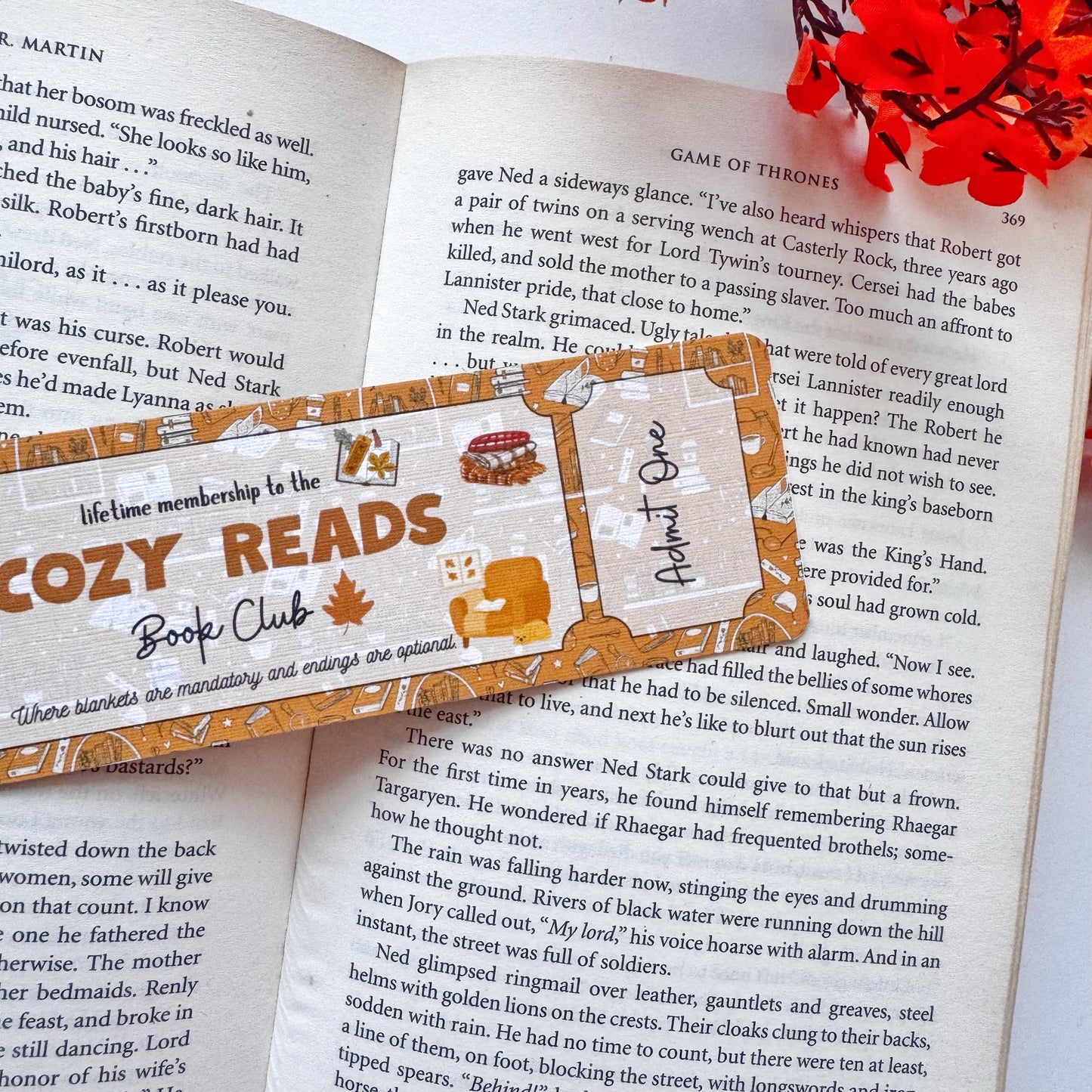 Cozy Book Club Bookmark Admit one, Double Side 2x6 inch Linen Paper Gift
