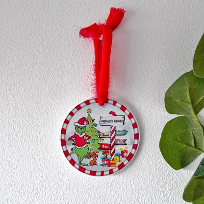 Personalized Family Christmas Ornament, Green Character, Up to 9 Names