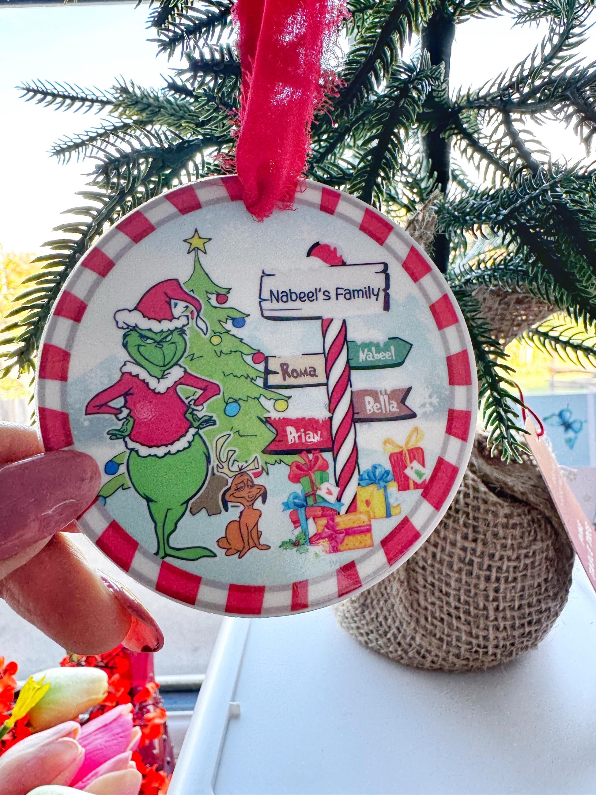 Personalized Family Christmas Ornament, Green Character, Up to 9 Names