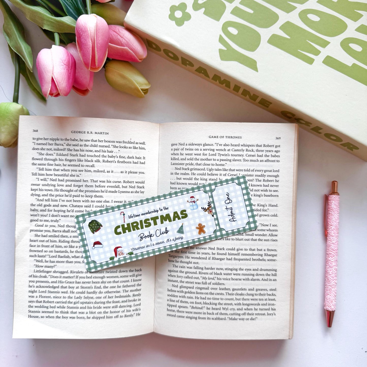 Christmas Book Club Bookmark Admit one, Double Side 2x6 inch Linen Paper Gift