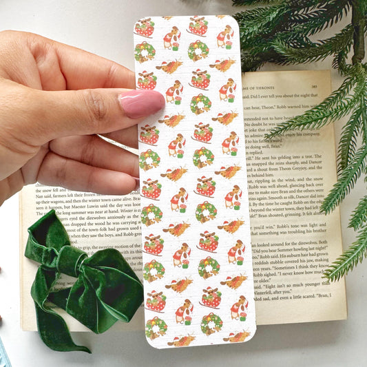 Dachshund Christmas Bookmark, Double Side 2x6 inch Linen Paper Gift