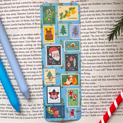 Letter To Santa Stamps Bookmark , Double Side 2x6 inch Linen Paper Gift