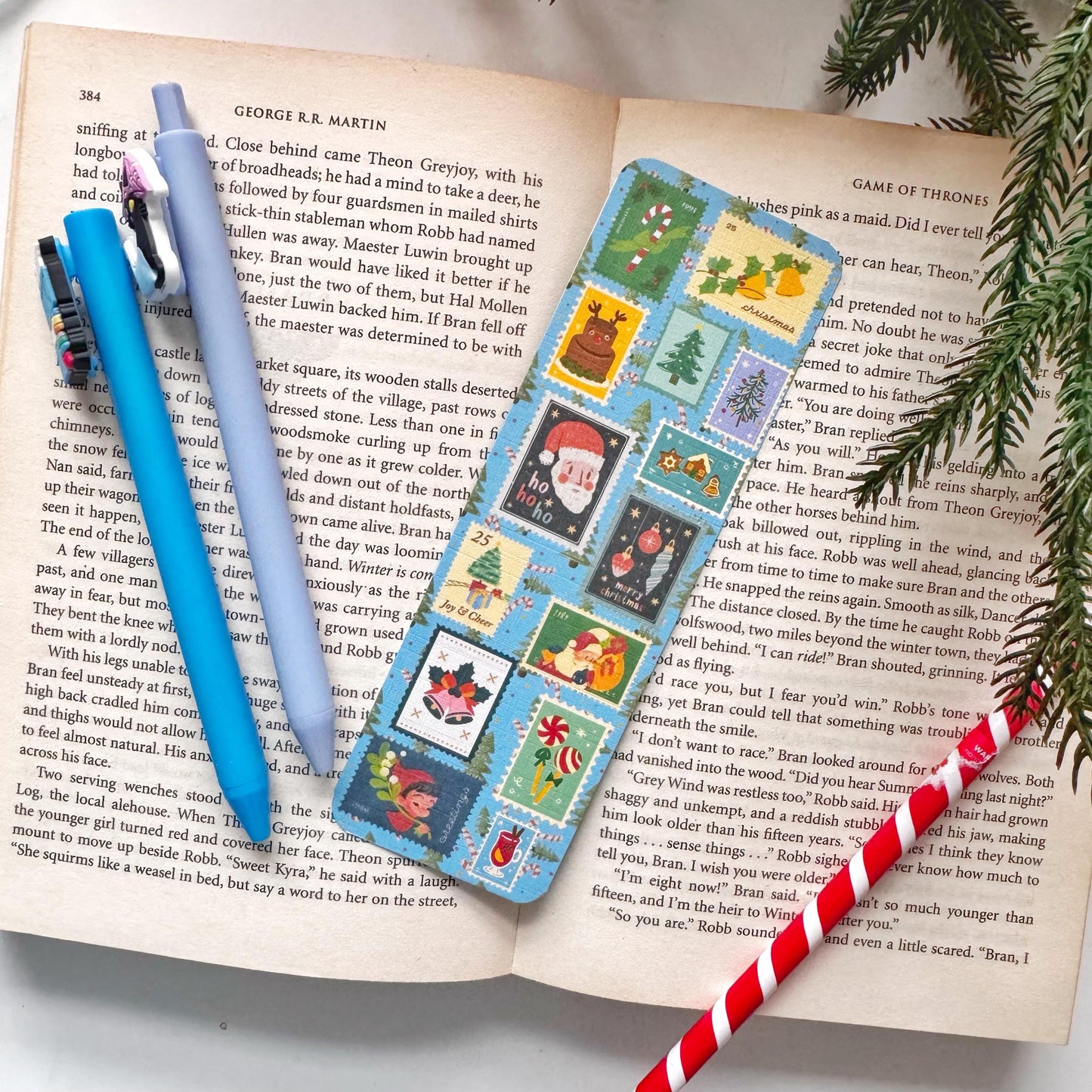 Letter To Santa Stamps Bookmark , Double Side 2x6 inch Linen Paper Gift