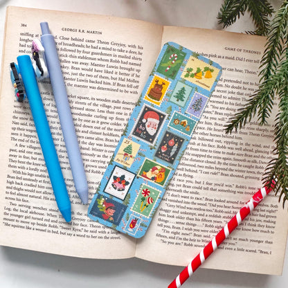 Letter To Santa Stamps Bookmark , Double Side 2x6 inch Linen Paper Gift