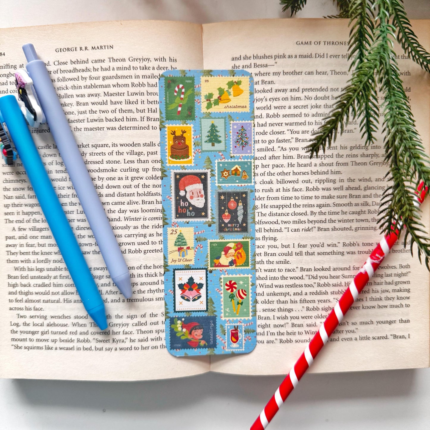 Letter To Santa Stamps Bookmark , Double Side 2x6 inch Linen Paper Gift
