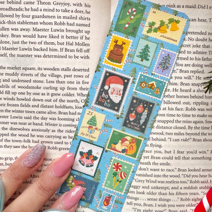 Letter To Santa Stamps Bookmark , Double Side 2x6 inch Linen Paper Gift