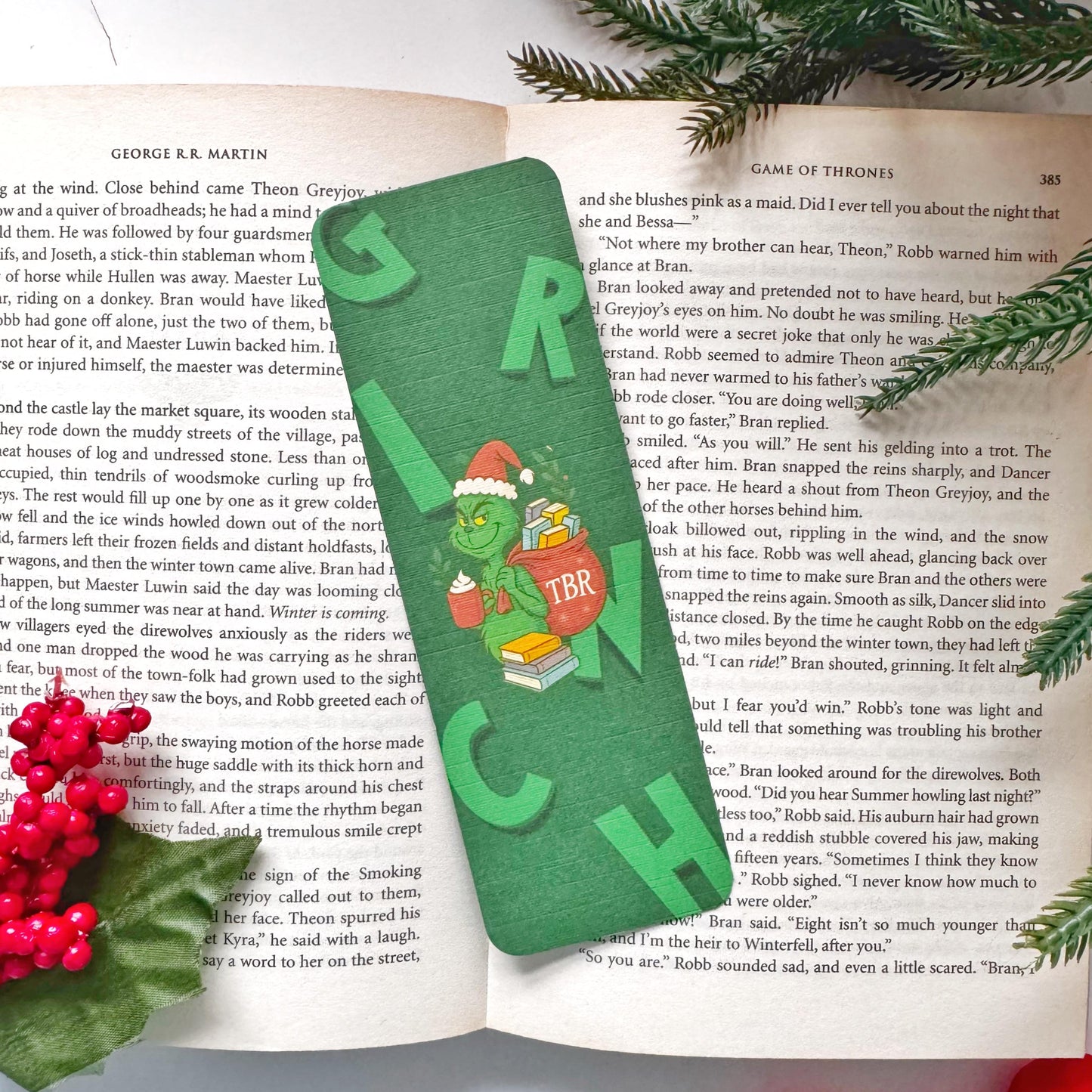 The Green Christmas TBR Bookmark for Book Lovers Double Side 2x6 inch Linen Paper Gift