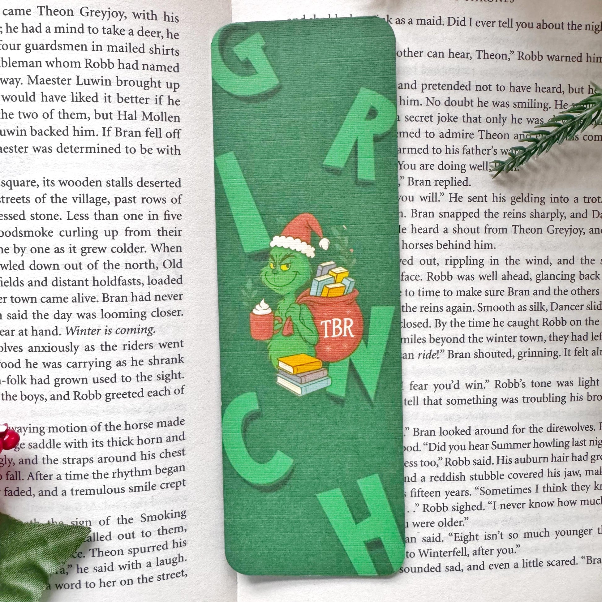 The Green Christmas TBR Bookmark for Book Lovers Double Side 2x6 inch Linen Paper Gift