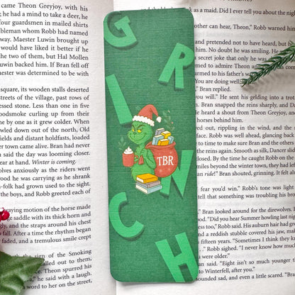 The Green Christmas TBR Bookmark for Book Lovers Double Side 2x6 inch Linen Paper Gift