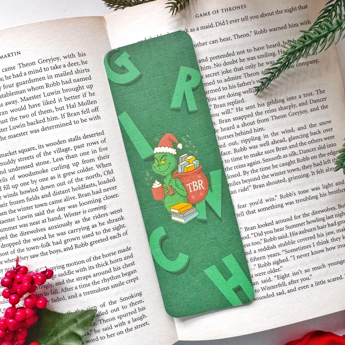 The Green Christmas TBR Bookmark for Book Lovers Double Side 2x6 inch Linen Paper Gift