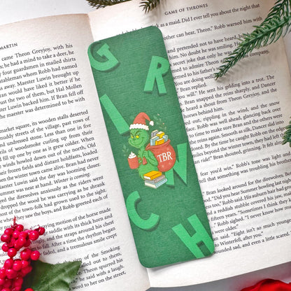 The Green Christmas TBR Bookmark for Book Lovers Double Side 2x6 inch Linen Paper Gift