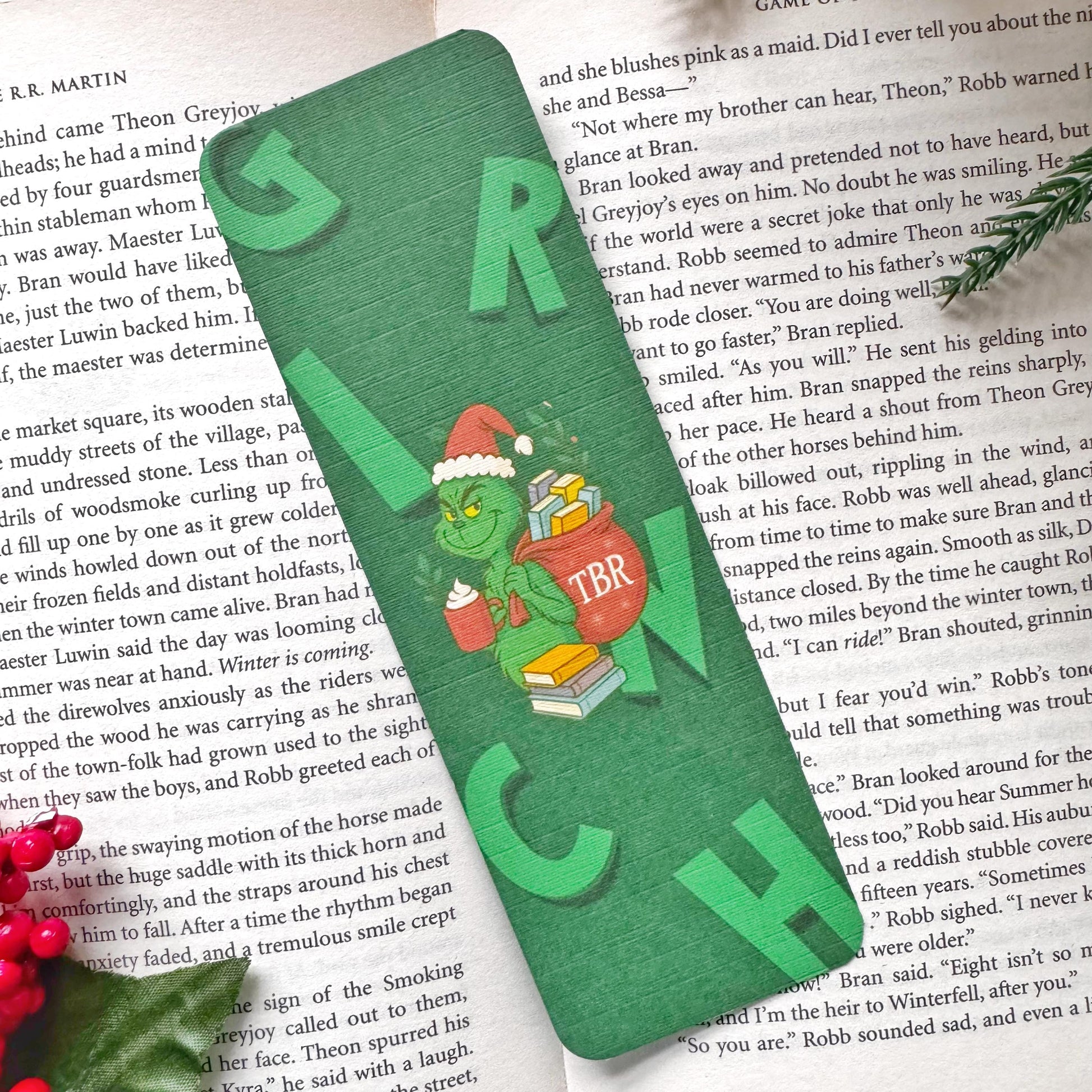 The Green Christmas TBR Bookmark for Book Lovers Double Side 2x6 inch Linen Paper Gift