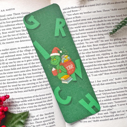 The Green Christmas TBR Bookmark for Book Lovers Double Side 2x6 inch Linen Paper Gift
