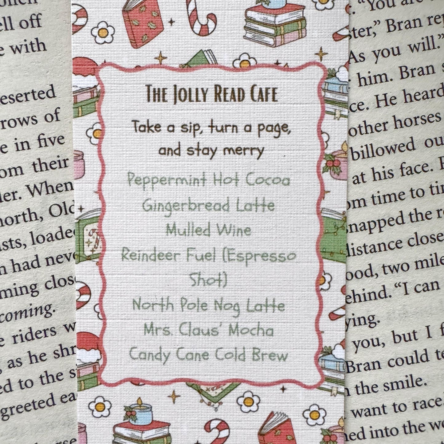 The Christmas Cafe Menu Bookmark for Book Lovers Double Side 2x6 inch Linen Paper Gift