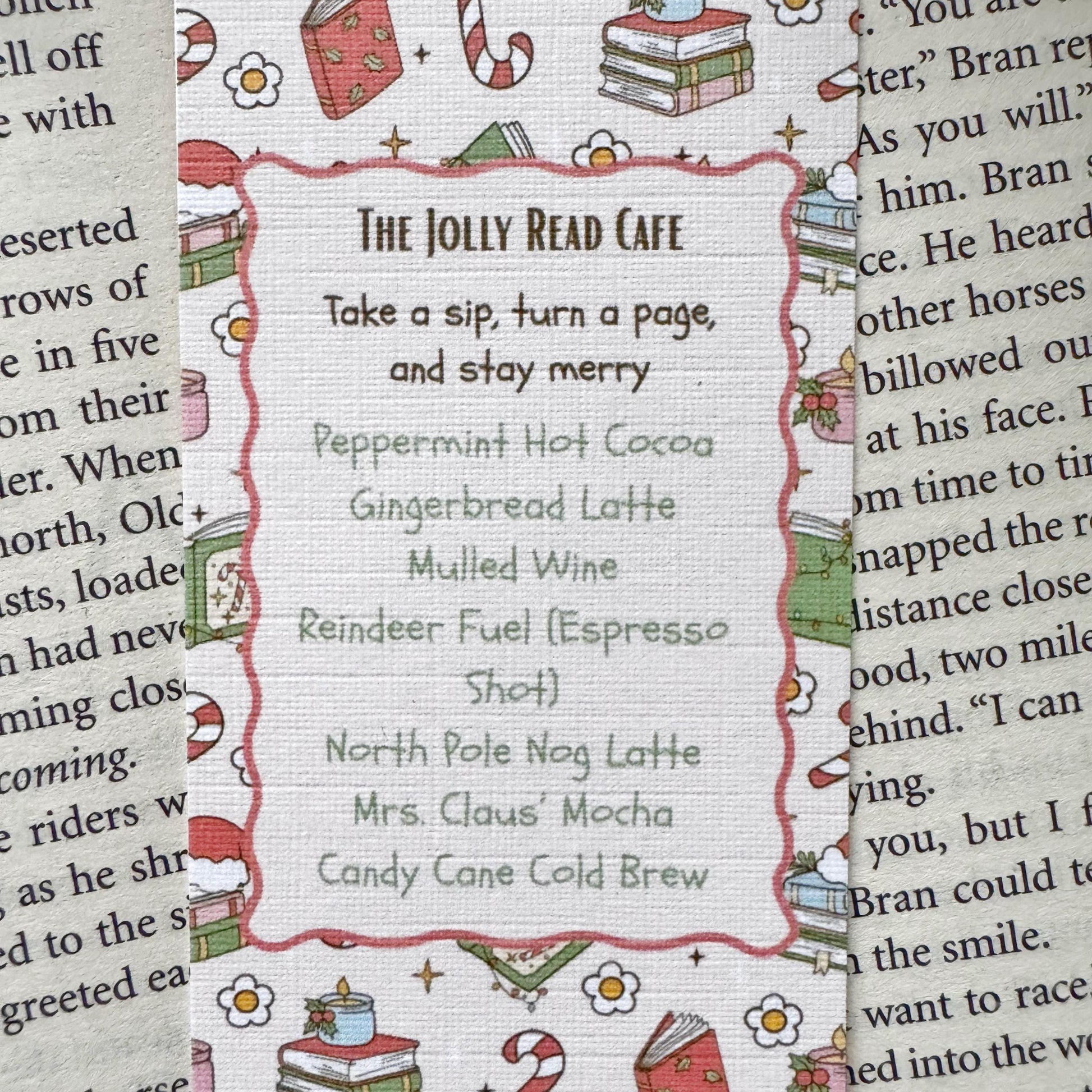 The Christmas Cafe Menu Bookmark for Book Lovers Double Side 2x6 inch Linen Paper Gift