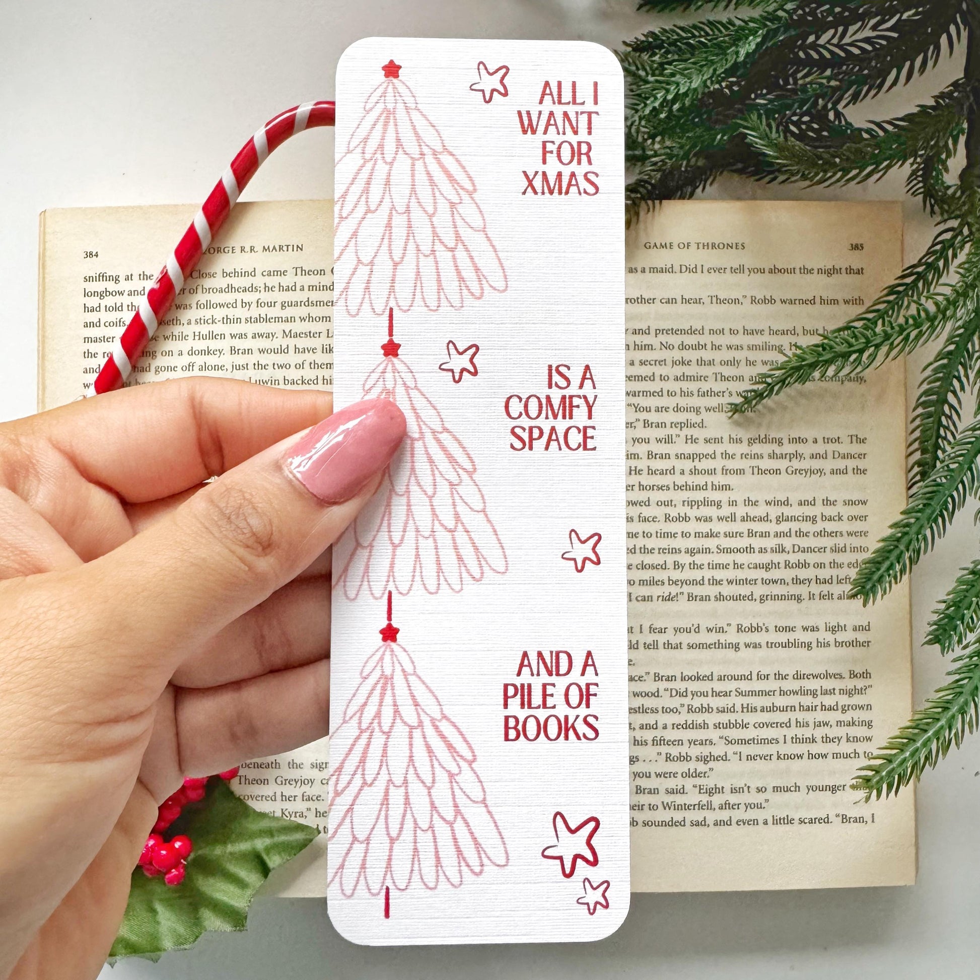 The Christmas Tree Bookmark for Book Lovers Double Side 2x6 inch Linen Paper Gift
