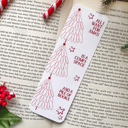 The Christmas Tree Bookmark for Book Lovers Double Side 2x6 inch Linen Paper Gift