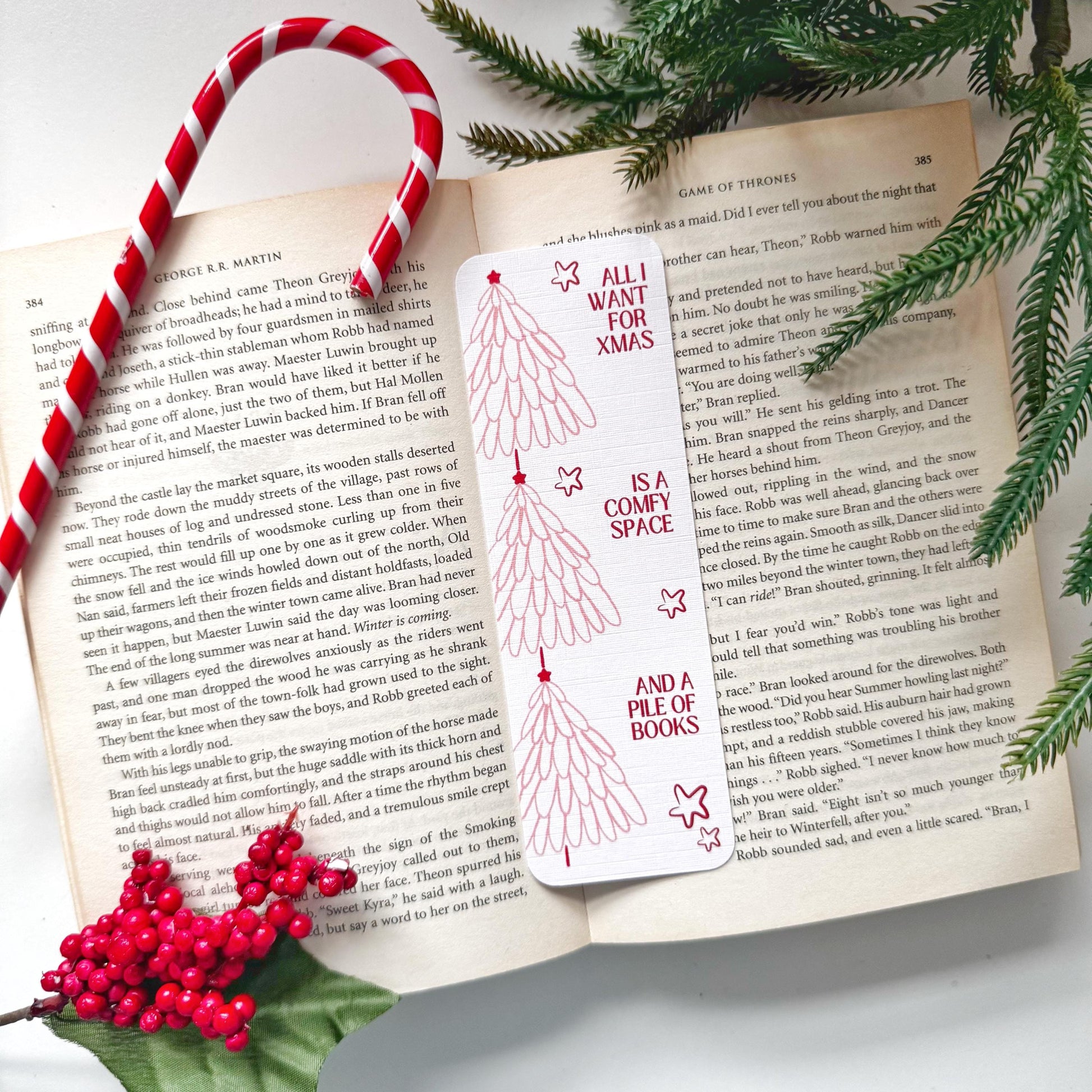 The Christmas Tree Bookmark for Book Lovers Double Side 2x6 inch Linen Paper Gift