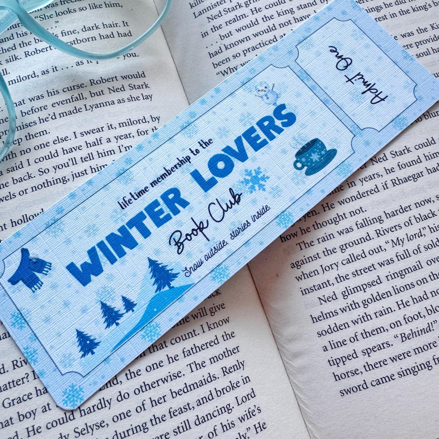 Winter Lovers Book Club Bookmark Admit one, Double Side 2x6 inch Linen Paper Gift