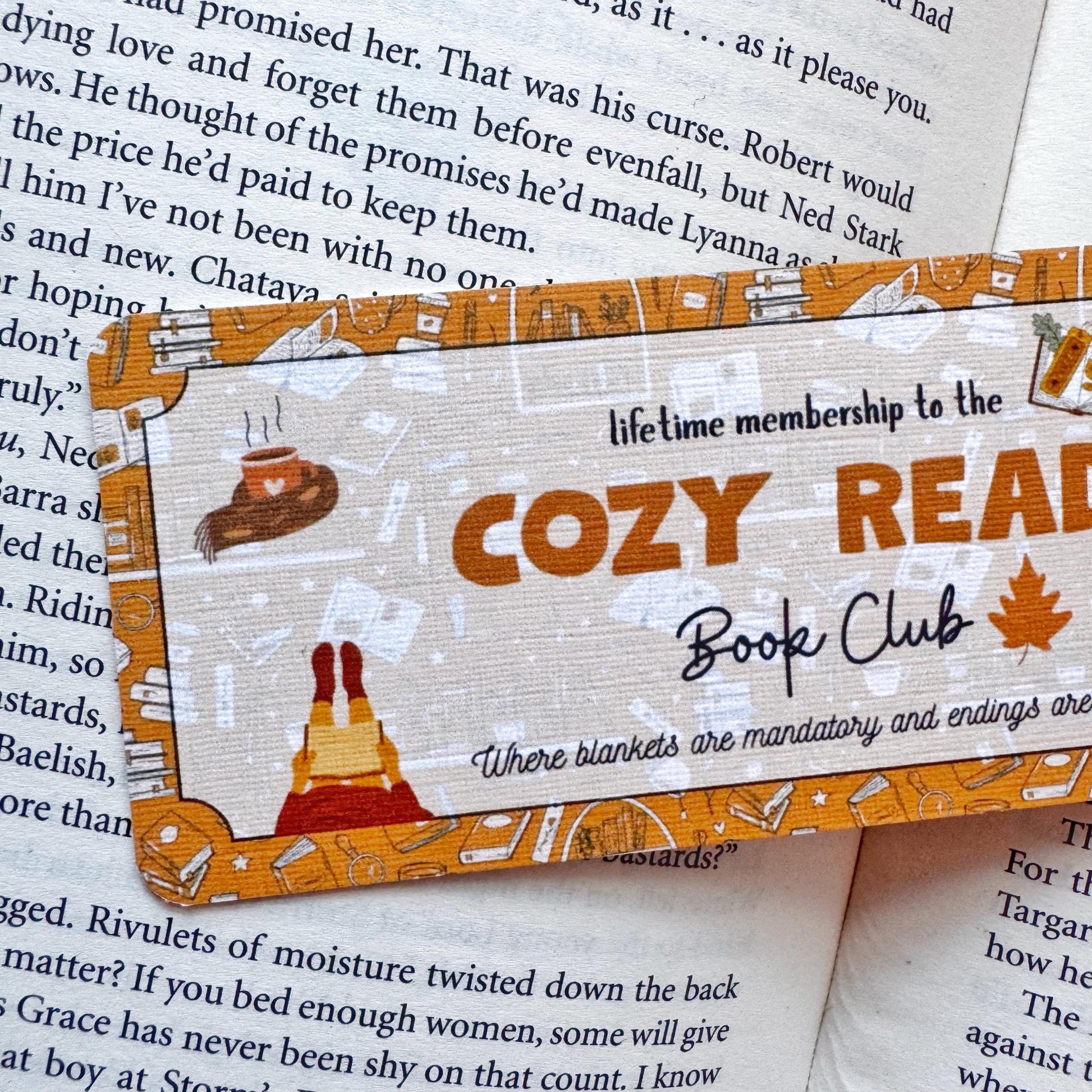 Cozy Book Club Bookmark Admit one, Double Side 2x6 inch Linen Paper Gift