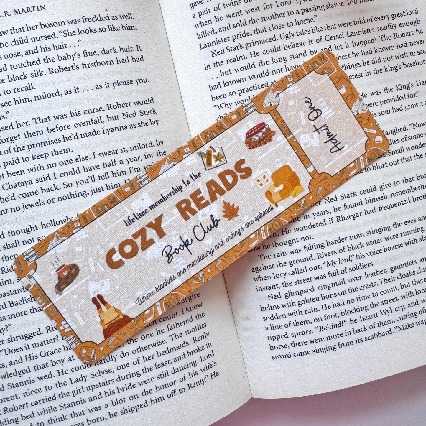 Cozy Book Club Bookmark Admit one, Double Side 2x6 inch Linen Paper Gift