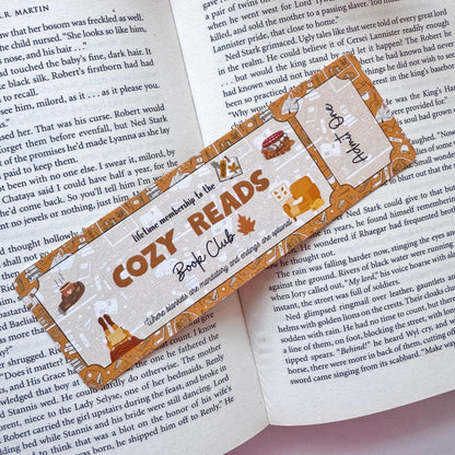 Cozy Book Club Bookmark Admit one, Double Side 2x6 inch Linen Paper Gift