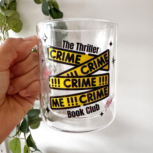 The Thriller Book Club Glass Hot Coffee Mug: Double Walled 13oz