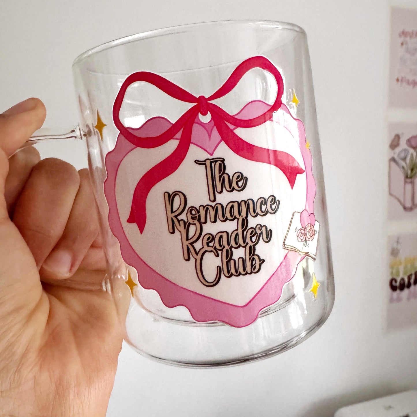 The Romantic Book Club Heart and Coquette Bow Glass Hot Coffee Mug: Double Walled 13oz