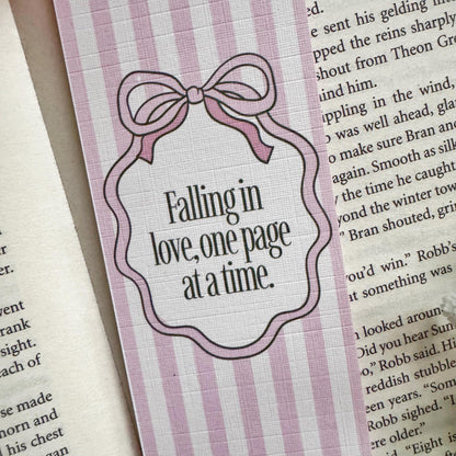 Falling in Love One page at a time : Valentines Bookish Linen Bookmark