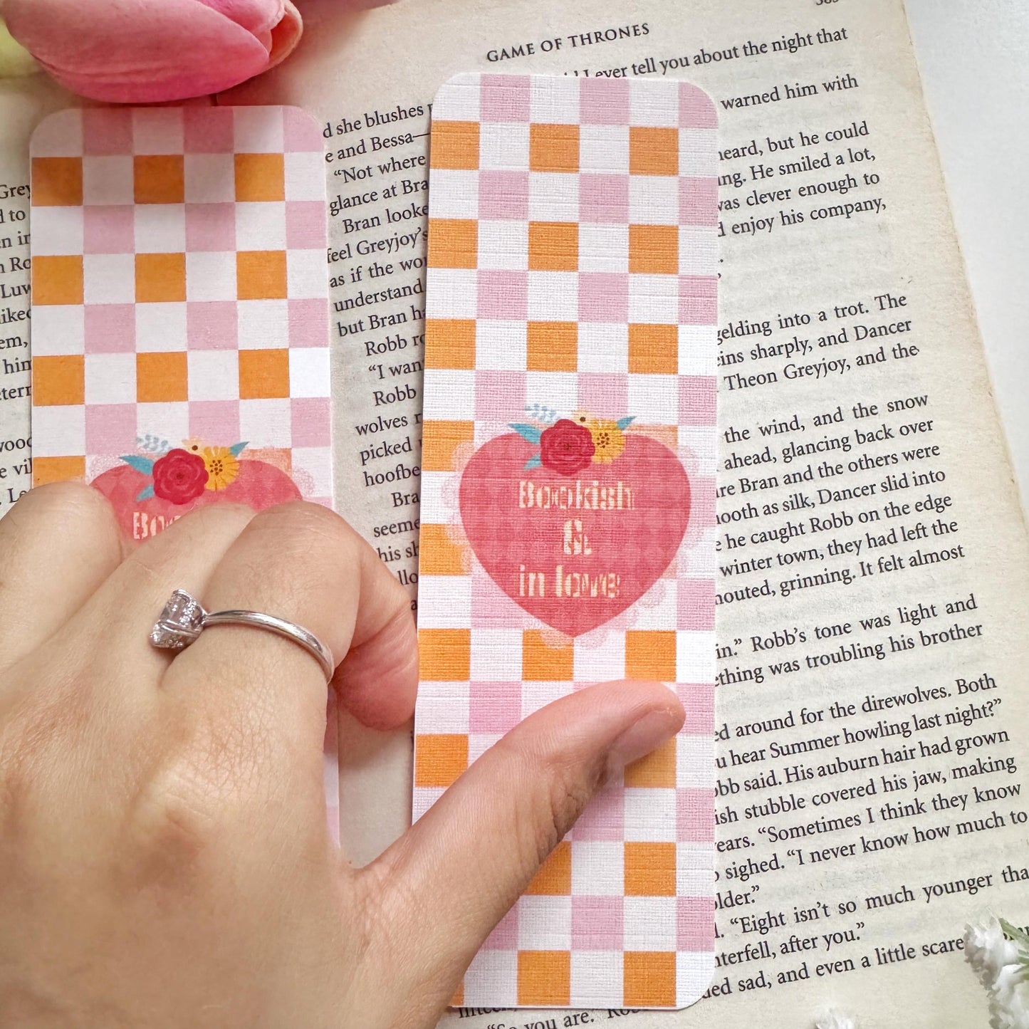 Bookish and in Love : Valentines Bookish Linen Bookmark Double Sided