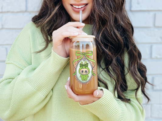 Labubu Iced coffee glass green grape QuWu Monster doll labubu