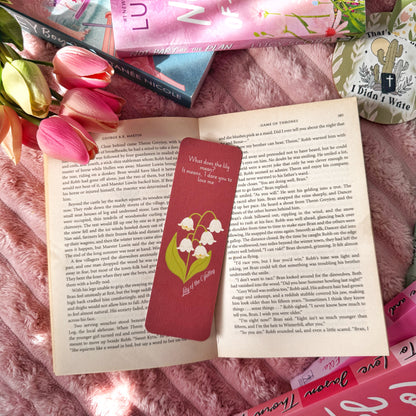 lily of the valley linen bookmark floral design